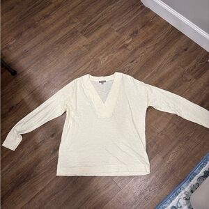 Lilla P Cream Long Sleeve V-Neck Tee